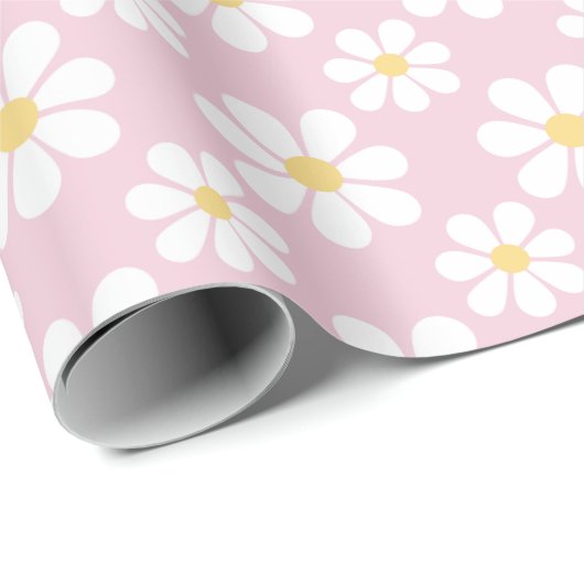 Pink White Daisy Pattern Geschenkpapier (Rolleneckpunkt)