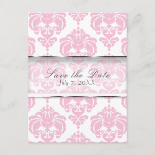 Pink & White Damask Chic Hochzeit Termin speichern Ankündigungspostkarte