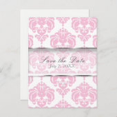 Pink & White Damask Chic Wedding Save the Date Ankündigungspostkarte (Vorne/Hinten)