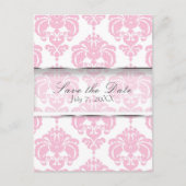 Pink & White Damask Chic Wedding Save the Date Ankündigungspostkarte (Vorderseite)