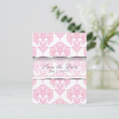 Pink & White Damask Chic Wedding Save the Date Ankündigungspostkarte (Stehend Vorderseite)