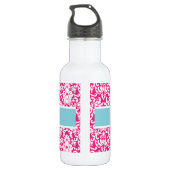 Pink White Damask Custom Edelstahlflasche (Rückseite)