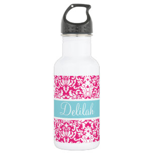 Pink White Damask Custom Edelstahlflasche