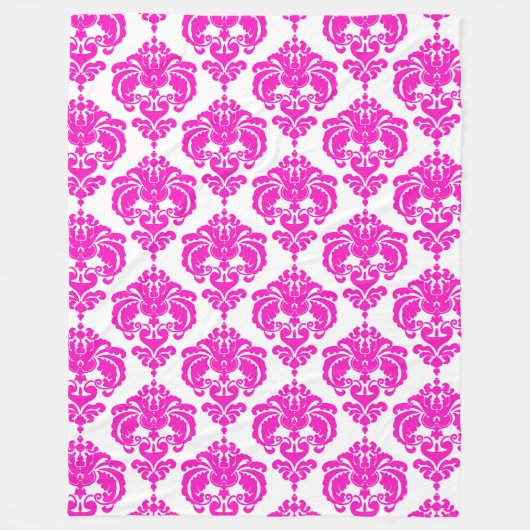 Pink & White Damask Muster Chic Elegantes Design T Fleecedecke (Vorderseite)