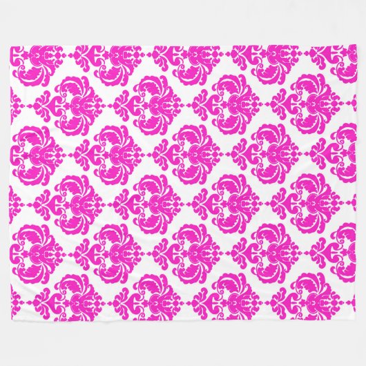 Pink & White Damask Muster Chic Elegantes Design T Fleecedecke (Vorderseite (Horizontal))