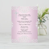 Pink White Damask Taufen/Christening Einladung (Stehend Vorderseite)