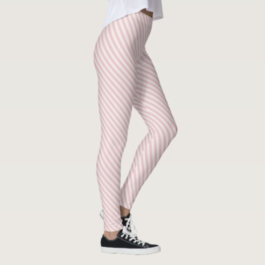Pink White Diagonal Stripes Muster Leggings (Rechts)