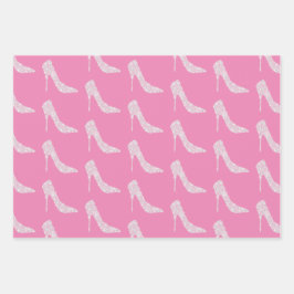 Pink White Diamond High Heel Shoel Wedding Geschenkpapier Set