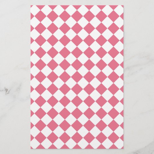 Pink White Diamond Schachbrett Muster Briefpapier (Vorderseite)