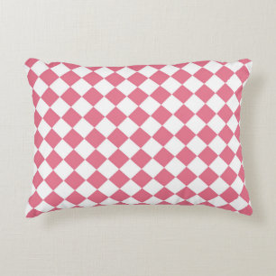 Pink White Diamond Schachbrett Muster Dekokissen