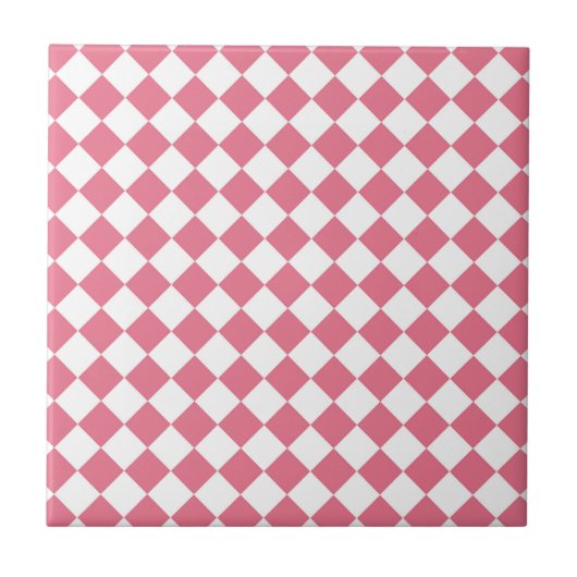 Pink White Diamond Schachbrett Muster Fliese (Vorderseite)