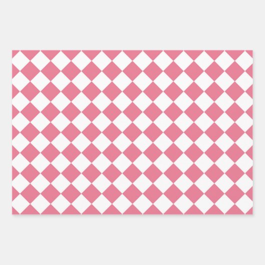 Pink White Diamond Schachbrett Muster Geschenkpapier Set (Vorderseite)