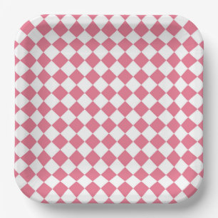 Pink White Diamond Schachbrett Muster Pappteller