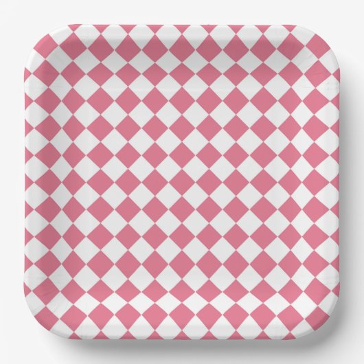 Pink White Diamond Schachbrett Muster Pappteller (Vorderseite)