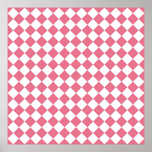 Pink White Diamond Schachbrett Muster Poster (Vorne)