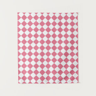 Pink White Diamond Schachbrett Muster Wandteppich