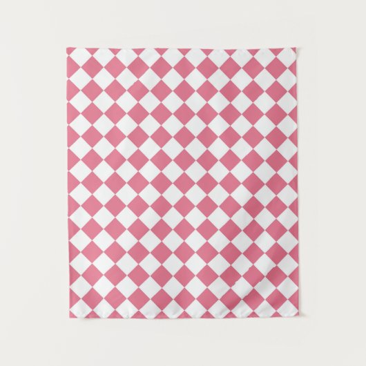 Pink White Diamond Schachbrett Muster Wandteppich (Vorderseite)