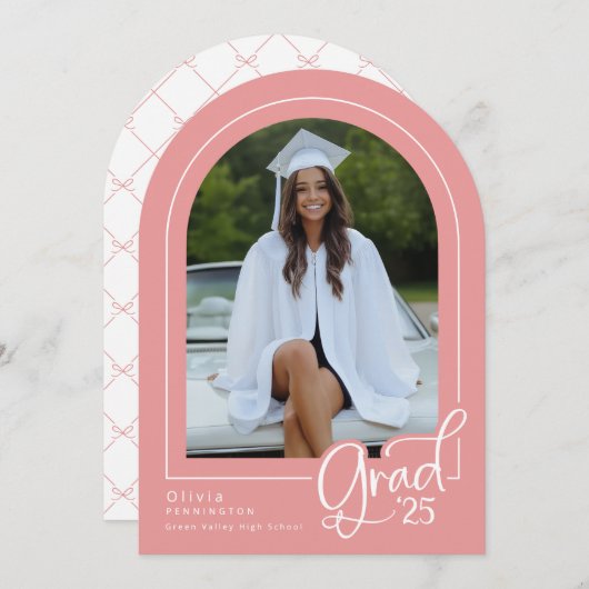 Pink White Elegant Foto 2025 Grad Ankündigung (Vorne/Hinten)