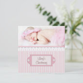 Pink White Eyelet Girl Foto Taufe Christening Einladung (Stehend Vorderseite)