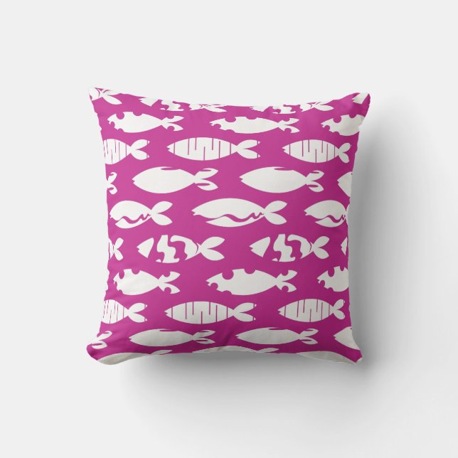 Pink White Fish Muster Kissen (Vorderseite)