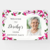 Pink White Floral 100. Geburtstag Willkommen Banner (Horizontal)