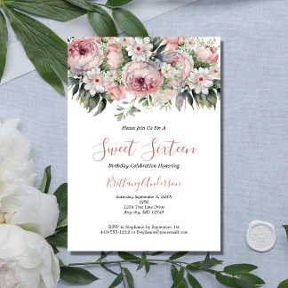Pink White Floral 16 . Geburtstag 16 Geburtstag Einladung
