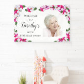 Pink White Floral 60. Geburtstag Willkommen Banner (InSitu)