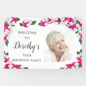 Pink White Floral 70. Geburtstag Willkommen Banner (Horizontal)