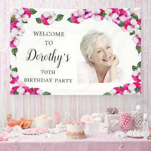Pink White Floral 70. Geburtstag Willkommen Banner