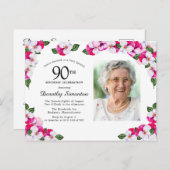 Pink White Floral 90. Geburtstag Einladungspostkarte (Vorne/Hinten)