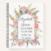 Pink White Floral Birth Stats Personalisiert Baby Notizblock (Vorderseite)