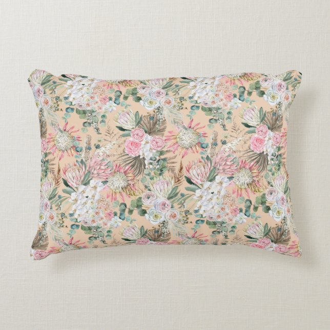 Pink White Floral Boho Eukalyptus Trendy Dekokissen (Vorderseite)