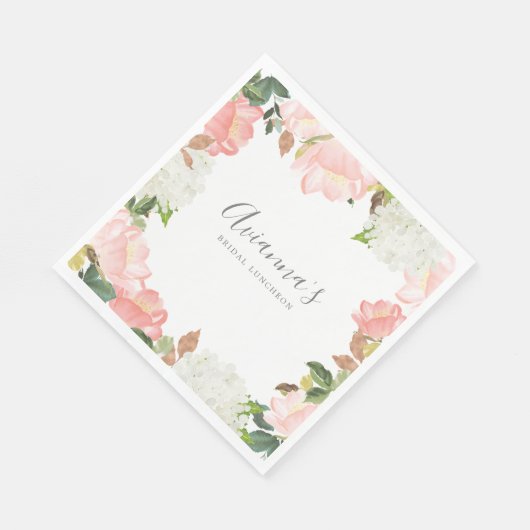 Pink White Floral Botanic Hübsch Bridal Luncheon Serviette (Ecke)