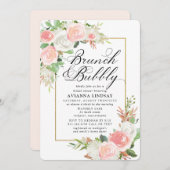 Pink White Floral Bridal Brunch Bubbly Dusche Einladung (Vorne/Hinten)