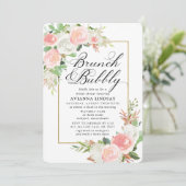 Pink White Floral Bridal Brunch Bubbly Dusche Einladung (Stehend Vorderseite)