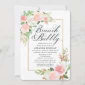 Pink White Floral Bridal Brunch Bubbly Dusche Einladung (Vorderseite)