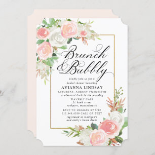 Pink White Floral Bridal Brunch Bubbly Dusche Einladung