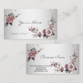 Pink White Floral Business Card Visitenkarte (Vorne/Hinten)