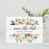 Pink White Floral Calligraphy Save the Date Karte (Stehend Vorderseite)
