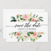 Pink White Floral Calligraphy Save the Date Karte (Vorne/Hinten)