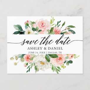 Pink White Floral Calligraphy Save the Date Postkarte