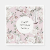 Pink White Floral Cowgirl Stiefel Geburtstag Serviette (Vorderseite)