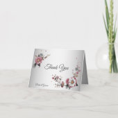 Pink White Floral Danke Karte (Vorderseite)