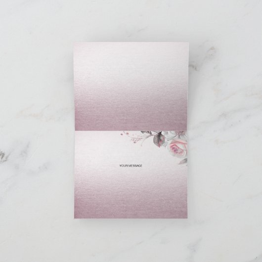 Pink White Floral Danke Karte (Innenseite)