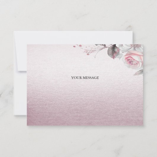 Pink White Floral Danke Karte (Rückseite)