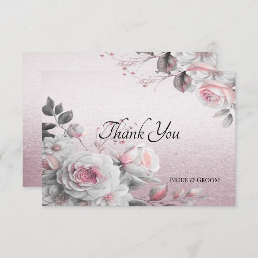 Pink White Floral Danke Karte (Vorne/Hinten)