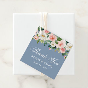 Pink White Floral Dusty Blue Wedding Vielen Dank Geschenkanhänger