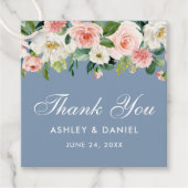 Pink White Floral Dusty Blue Wedding Vielen Dank Geschenkanhänger (Vorderseite)