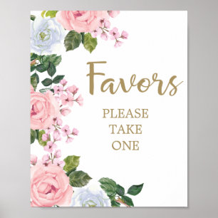 Pink White Floral Favorits Baby Shower Poster