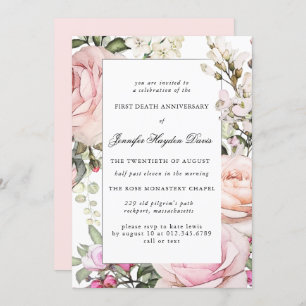 Pink White Floral First Dead Jubiläum Einladung